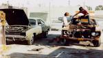 After the wreck scene, some friends and I worked in an abandoned lot in Atwater, California, and swapped the 383 out of the Coronet and into friend Tony Savasta's '68 Charger that we'd pushed about three miles under cover of darkness from the local Glendale Dodge dealership where Tony worked.  &raquo; Click to zoom ->