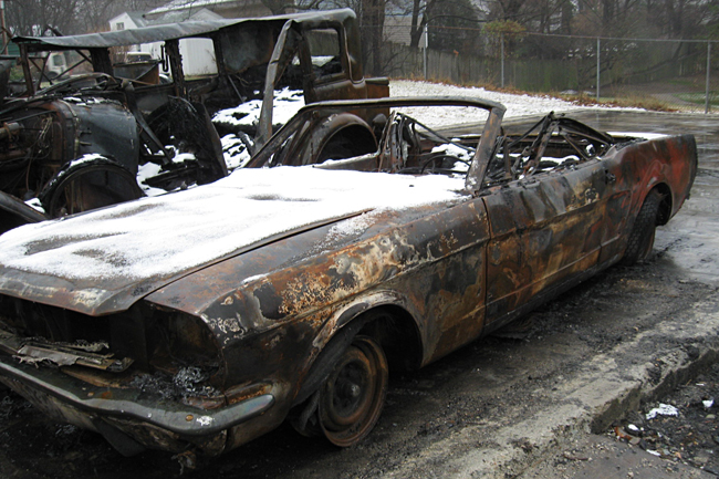 Mustang destroyed in fire