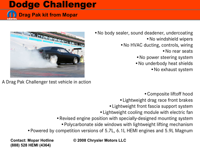 Challenger Drag Pak memo