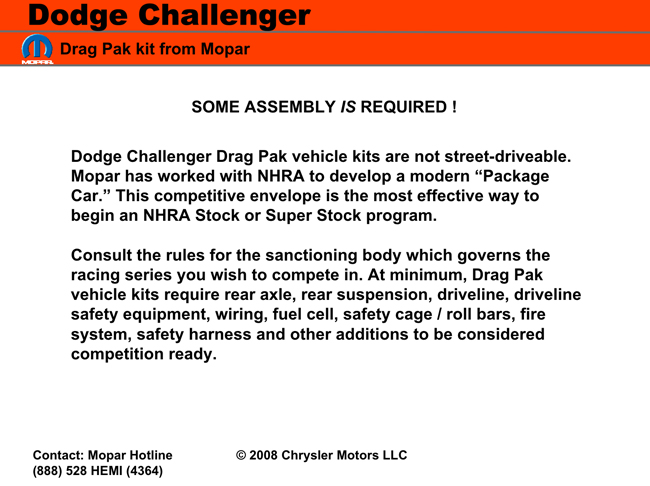 Challenger Drag Pak memo