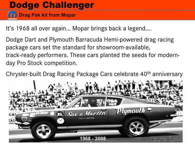 Challenger Drag Pak memo