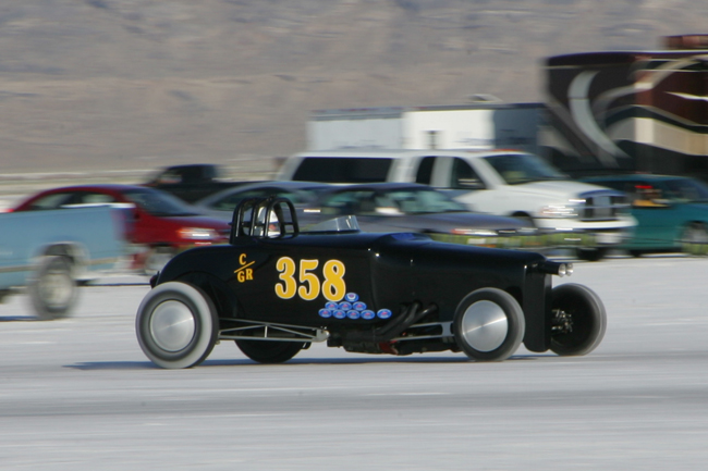 Roadster on the salt at Bonneville