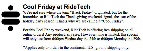 Ridetech Cool Friday Free Shipping Promotion