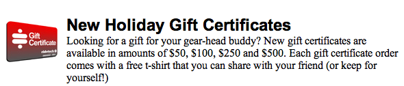 Ridetech Holiday Gift Certificates