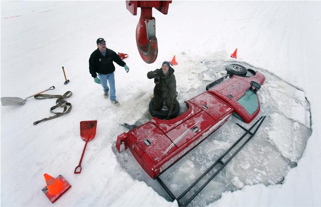 Ford truck through the ice!