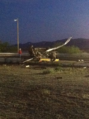 Drag Race Car skewered by steel guardrail