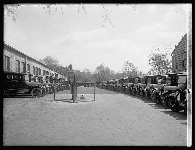 New Chevrolets lined out outside the factory