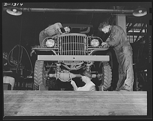 Workers building Dodge Army Trucks