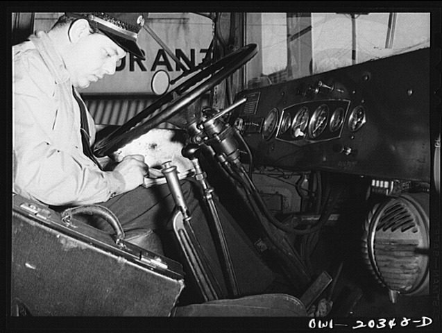 Truck driver doing log book