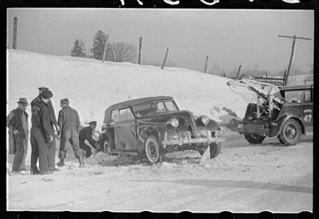 A snowy car crash