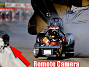 Action Sequence of a Dragster Crashing and a Camera Getting Creamed