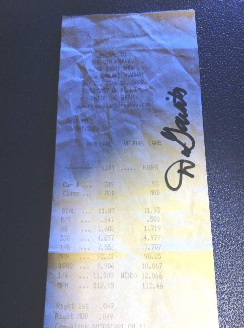 My Garlits Signed Time Slip