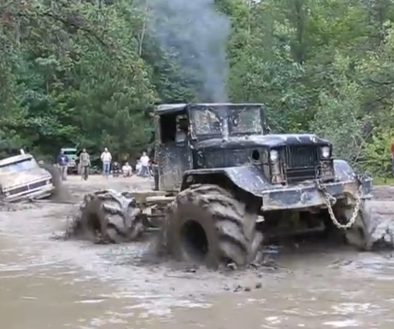 Gumbo Video: A Bobbed 5-Ton Truck On Tractor Tires Pull a Monster Ford Out of an Impossible Mud Pit