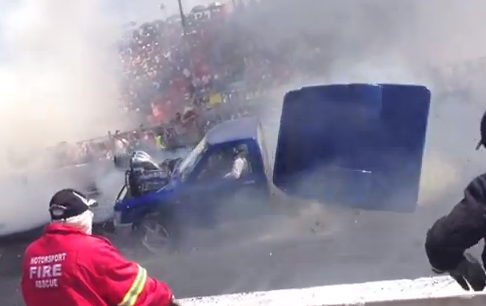 Wild Video: An Aussie Burnout Contest Competitor Launches The Bed Off His Truck And Nearly Flips When The Driveshaft Fails!