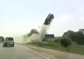 Russian Dash Cam Insanity: Watch An Out Of Control Van Fly An Incredible Distance Through The Sky!