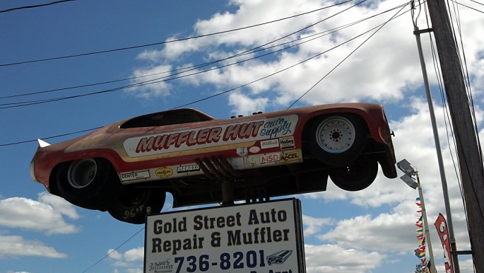 Muffler Hut Funny Car Sign 003