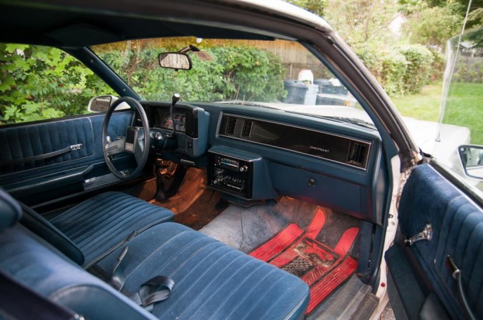 It seems that the majority of Monte Carlos from this era featured a maroon (Oxblood) interior. This is not one of them. A 60/40 split bench and column shifter were ordered back in ‘87, and surprisingly the dash is still in good condition without any cracks.