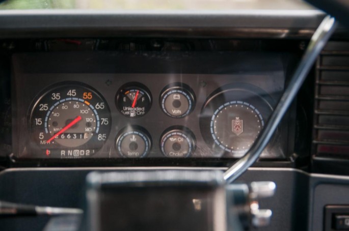 Gauges? We don’t need no stinking gauges! No idea if the idiot lights work, but the factory gauges weren’t known for their accuracy, so not a whole lot lost. A tach would have been nice, though.