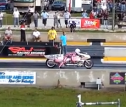 Watch Eric Teboul Make The Quickest And Fastest Motorcycle Pass In Drag Racing History On A Hydrogen Peroxide Rocket Motorcycle (VIDEO)