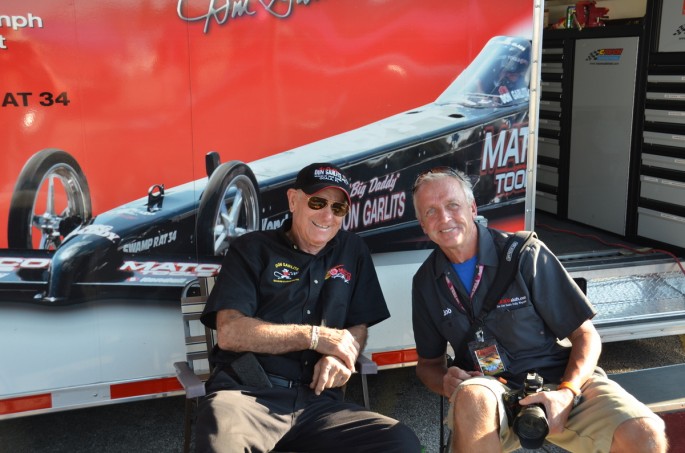 Bob and Big discuss drag racing and their tiny battery operated dogs. Bob and I are just a couple of jokers with cameras, but being with BangShift lets you wander over to a legend and sit in his lawn chair.