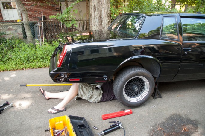 Note: I am famous for completely misjudging my ability to get a job completed on time and always start a project the night before, hence the reason why Lohnes is shown under my car in this photo attempting to help fix a botched rear control arm install that was stalled due to a bolt that wouldn't torque and needed to be cut out. This was the day before I was supposed to leave for the GM Carlisle show. No, the car didn't make it to the show.