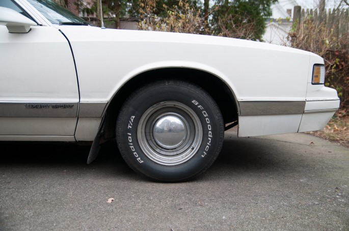 Here's a photo of the stock ride height, which measured in at 27 1/2 inches front. Not shown is the rear ride height, which was at 28 3/4 inches.