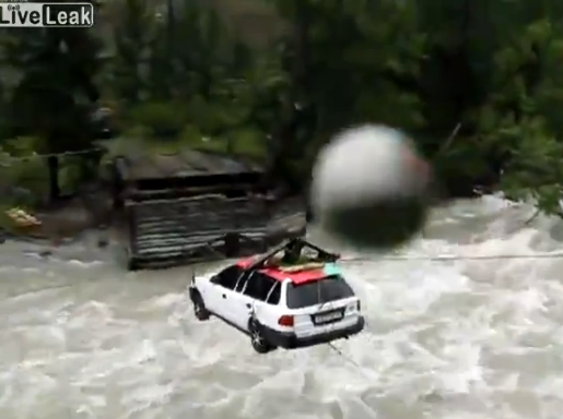 Watch More Crafty Russians Zip Line A Station Wagon Over A Raging River In Siberia With Rope And….Well, Rope!