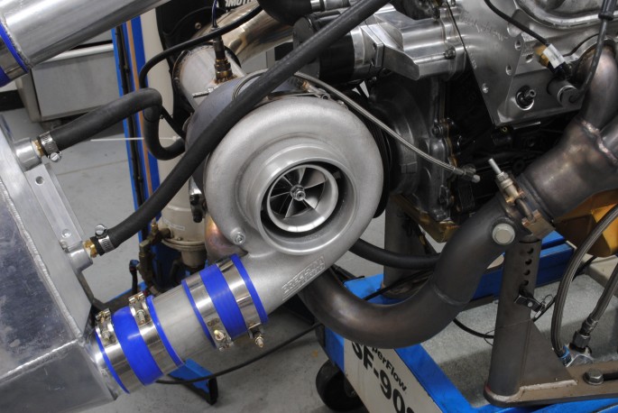 The final turbo of the night was this massive 76-mm race turbo from Precision. Though labeled as a 76-mm turbo, testing would show it had considerably more power available than the 76-mm (or GT45) unit from CXRacing.