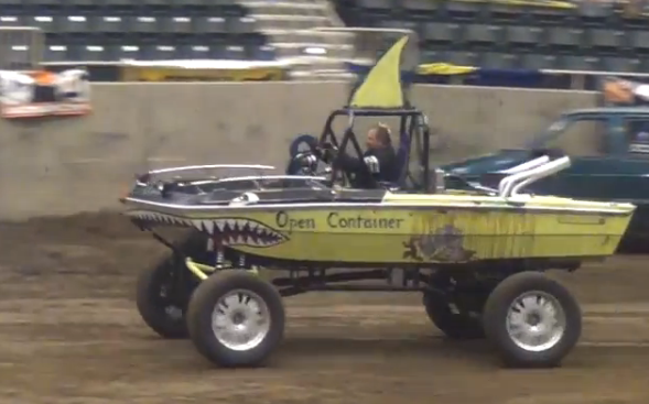 Watch The “Open Container” Boat/Truck Capsize At A Northwest Tuff Truck Competition – 100% BangShift Approved Action!