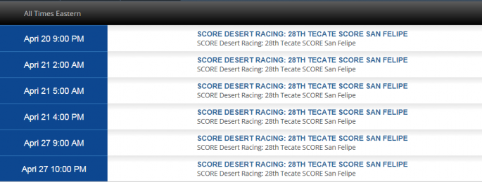 SCORESanFelipe250AirDatesTimes