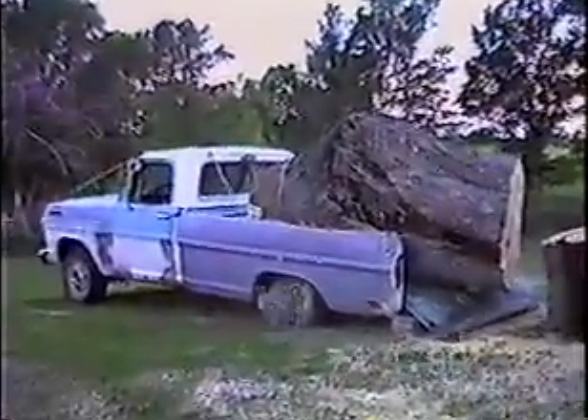 Best Of 2014: Man Fells Massive Tree Trunk Into Old Ford – Wrecks Old Ford And Causes Bonus Collision