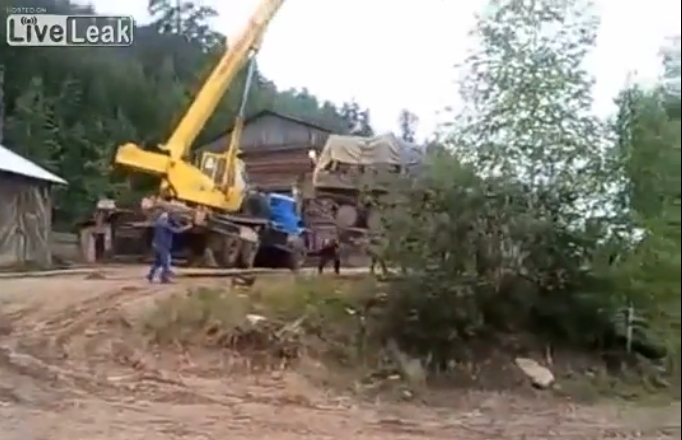 This Video Of An Old Russian Truck Crane Lifting An Old Russian Armored Vehicle Ends The Old Russian Way