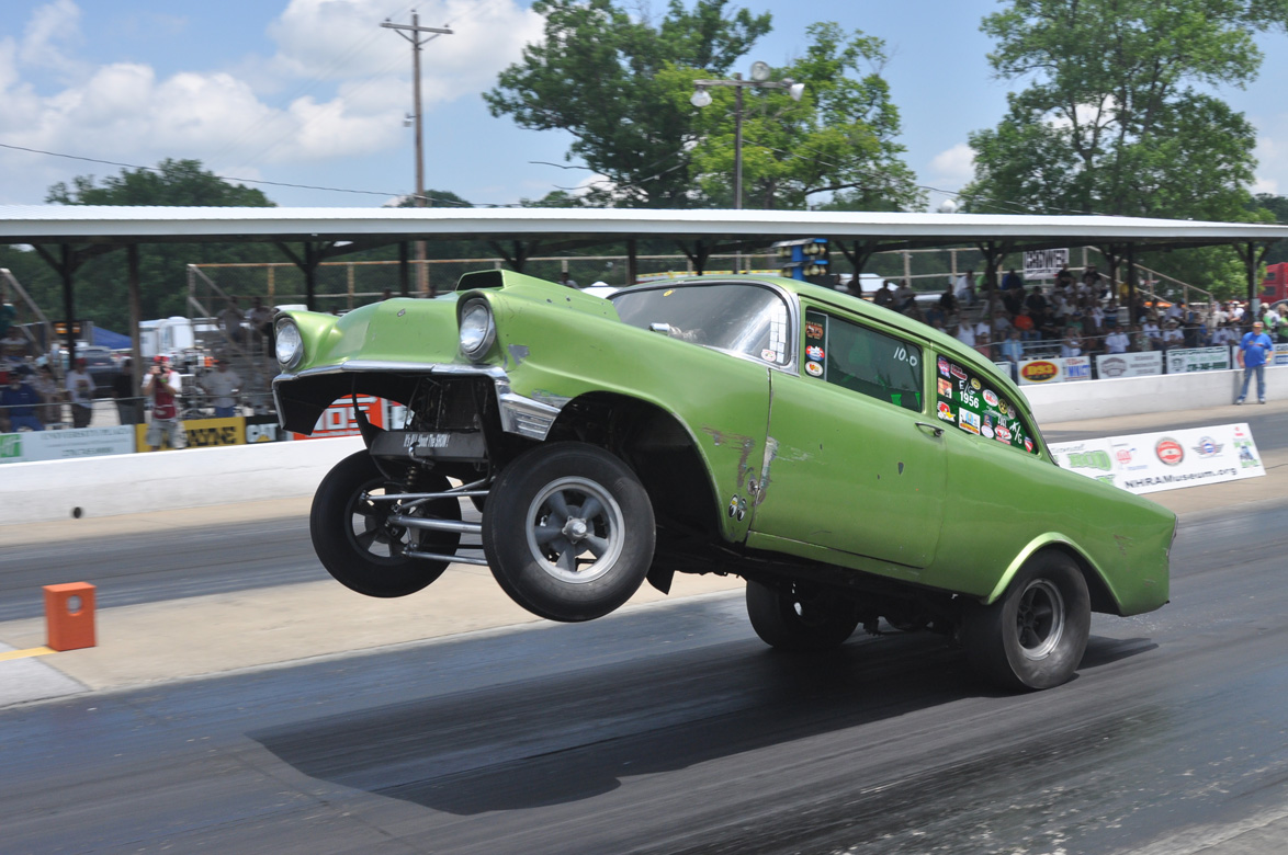 Mike Bilina’s Bounding, Wheelstanding, Wild Luck Finally Ran Out At The Holley National Hot Rod Reunion – Wall Contact Wounds Skyward ’56