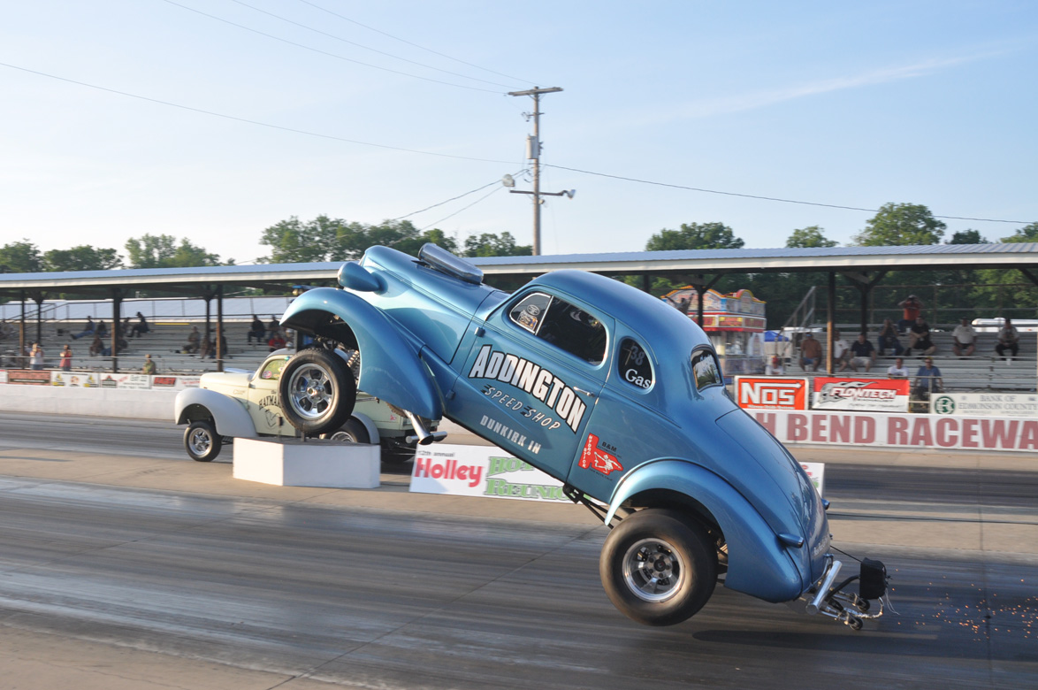 See This Incredible Gasser Wheelstand From The Holley National Hot Rod Reunion – 1937 Chevy With All Four Off The Ground!