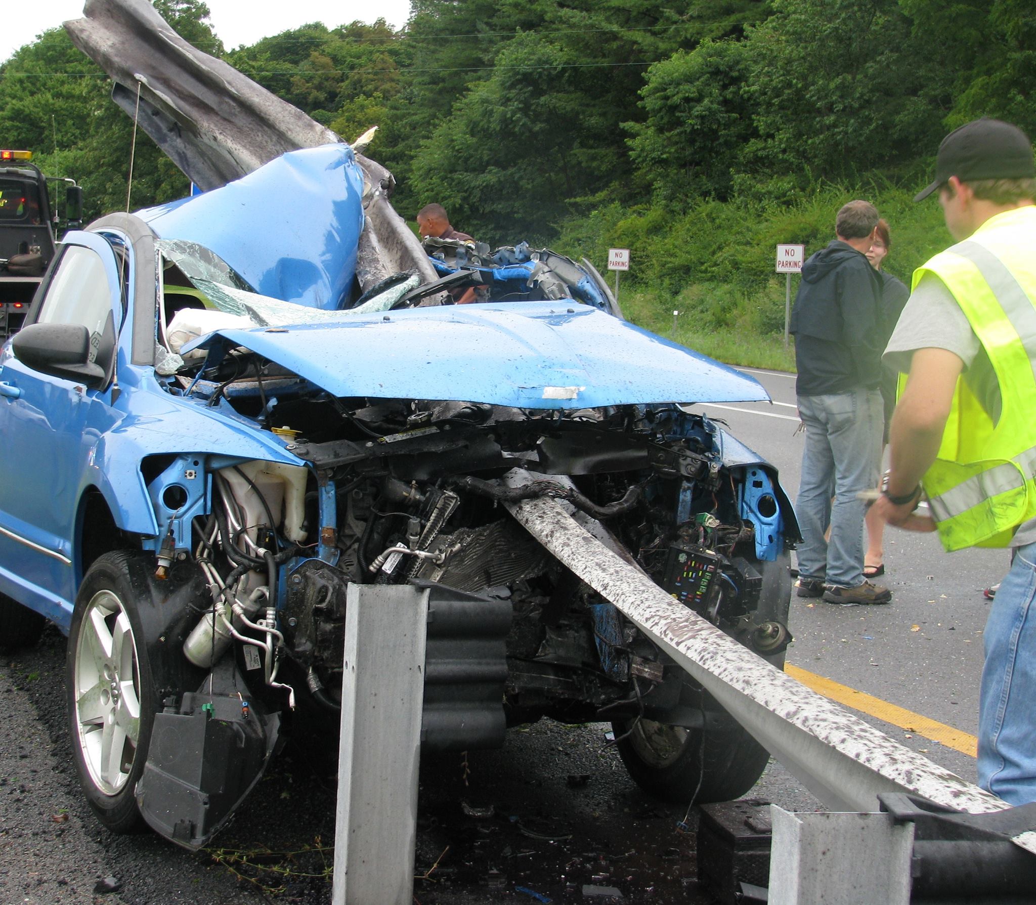 Virginia Man’s Car Skewered By Guardrail In Wreck And He Emerges Completely Unscathed