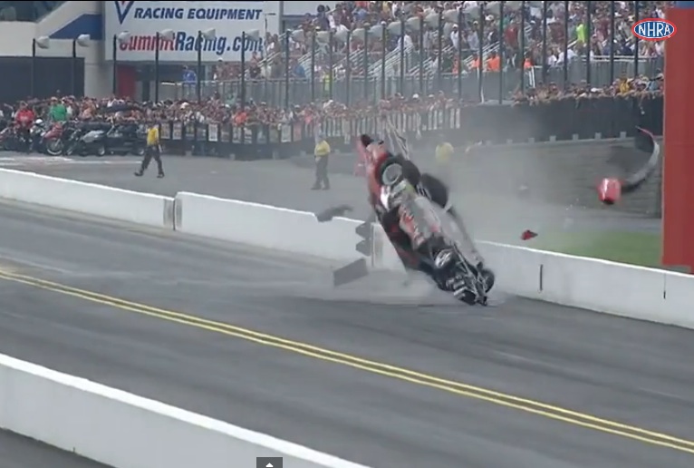 Watch NHRA Pro Stock Racer V. Gaines Suffer A Massive Barrel Rolling Top End Wreck At zMax Dragway