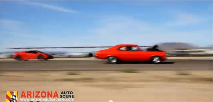 Watch A Crazy Supercharged Nova Beat Out A Worked Up Lambo At A Half Mile Roll Race In Arizona – Nova Is Very, Very Loose