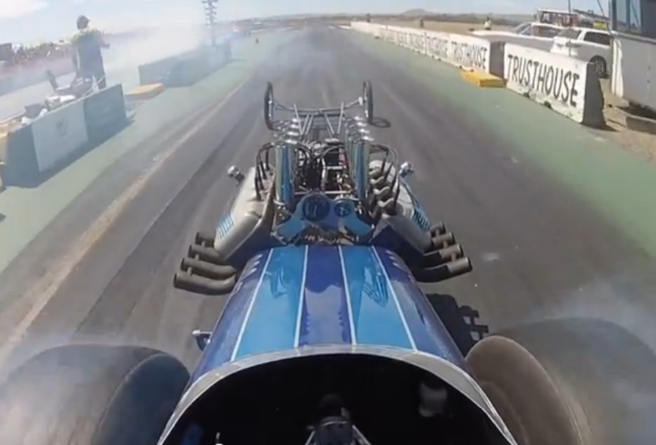 Ride On The Roll Cage Of This Injected Ford Cammer Powered Dragster In New Zealand