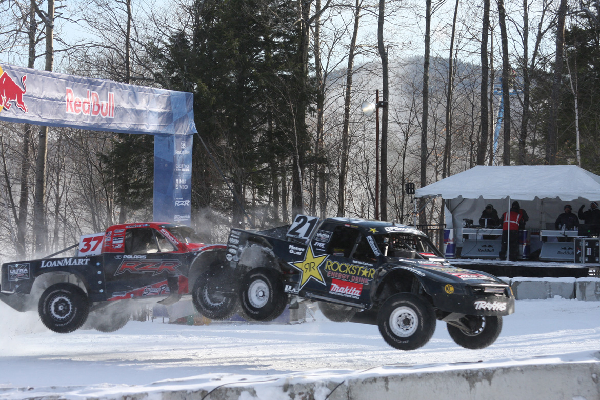 Red Bull Frozen Rush 2015: Friday Racing Action – Bryce Menzies Bests Ricky Johnson – Check Out Flying/Bashing Trucks