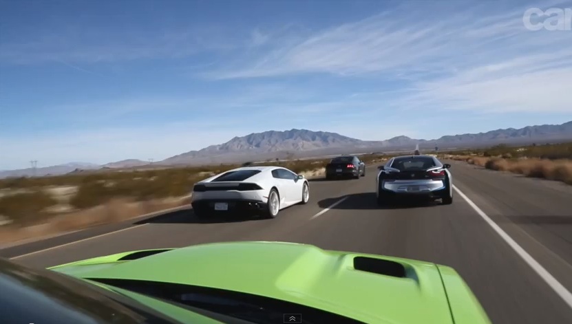 Roadtrip Video: The U.K.’s Car Magazine Pits A Mustang GT vs. BMW i8 vs. Lamborghini Huracan vs. Hellcat Challenger – Who Won?