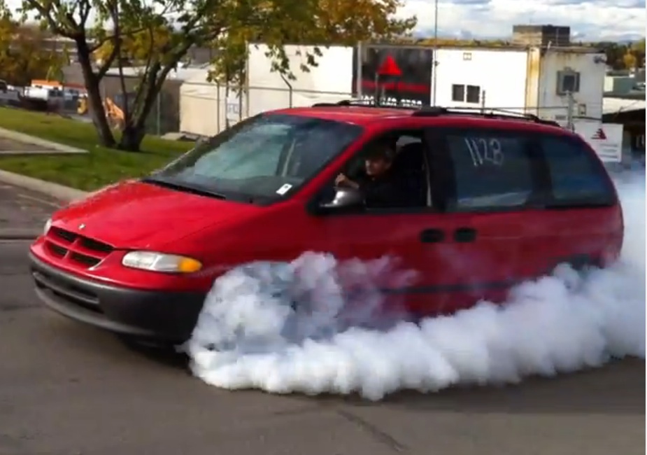 A Neon SRT-4 Engine On 35psi Of Boost In A Mini-Van Makes For The Greatest Burnout Machine Ever