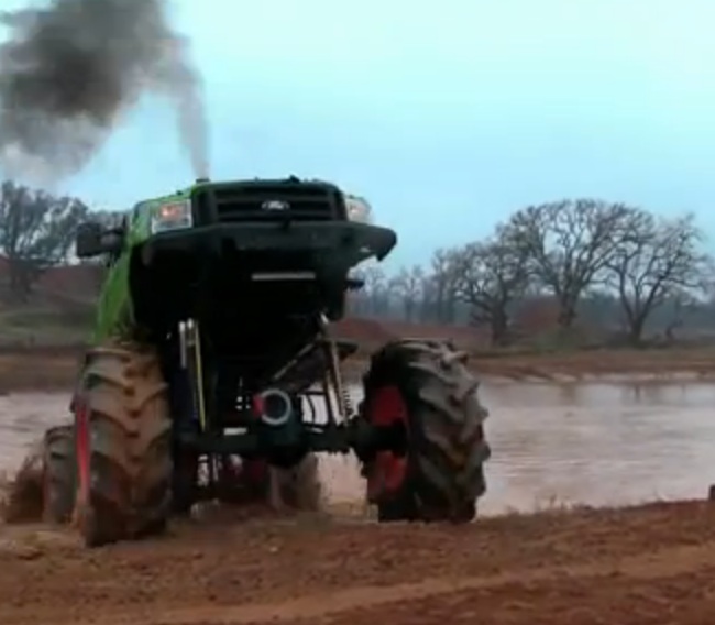 Watch This Massive Power Stroke Powered Ford Truck Cruise Through A Pond, Frighten Police, And Dominate The Earth For Kicks