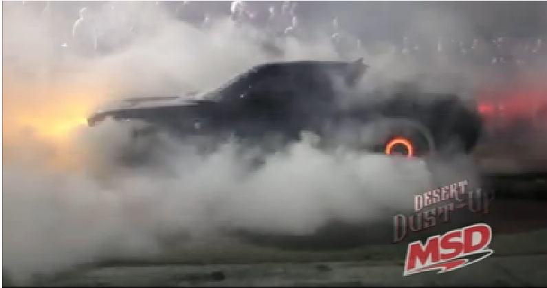 Watch This Hellcat Challenger Literally Destroy Its Brakes And A Set Of Tires At The MSD Desert Dust Up Burnout Contest