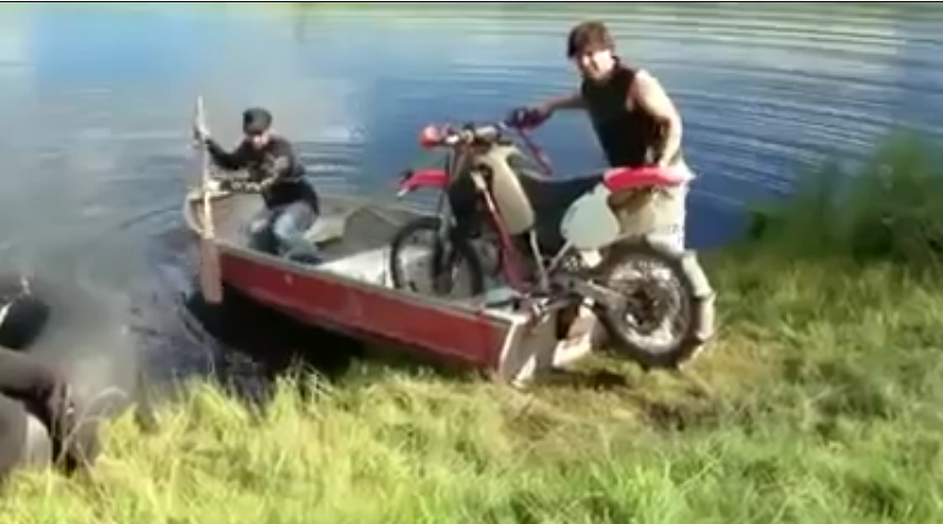 This Is The Most BangShifty Boat Ever: Forget The Oars, These Dudes Use A Dirt Bike For Propulsion!