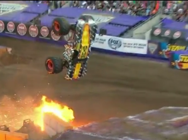 Watch Tom Meents Attempt (And Nearly Land) The First Monster Truck Front Flip Jump