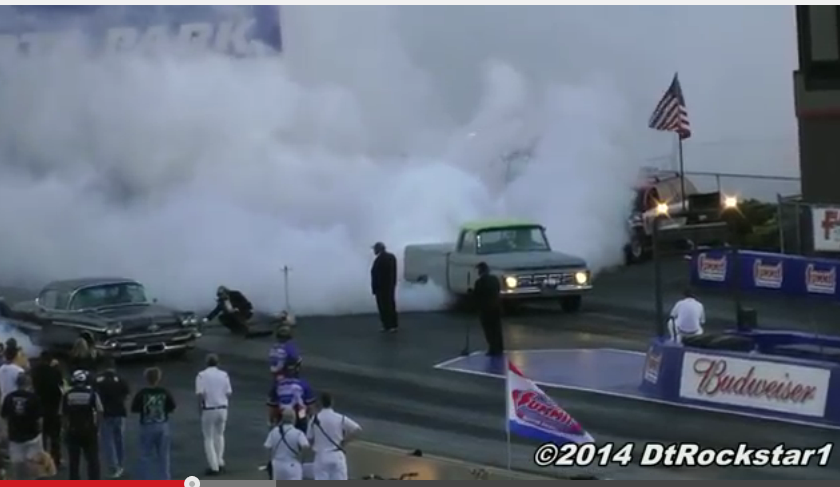 Burnout Battle For The Ages: Watch This Classic Ford Truck Fog Bank Norwalk And A Classic Cadillac