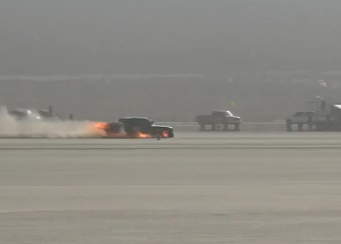 FIRE! Watch Land Speed Racer Brandon Leggitt Suffer A Massive High Speed Blaze At El Mirage