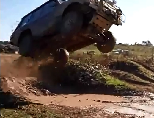 Watch This Land Rover Handle A Huge Jump With Ease – The Driver Reaction Is Really Weird