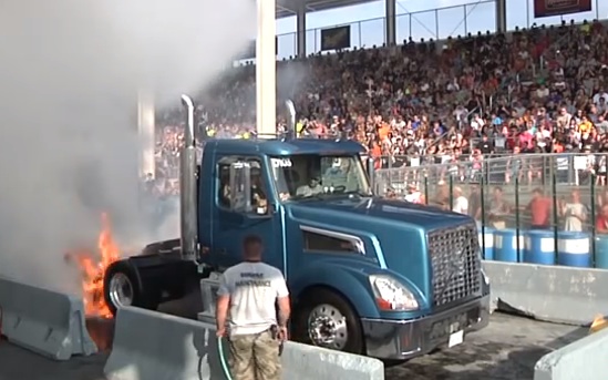 This Volvo Semi Tractor Burns Them Off Until They Are Actually Burning! Diesel Power For The Win!