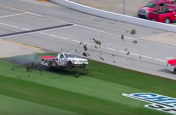 Mason Mingus Misses The Pit Road – Launches A NASCAR Truck Into Flight